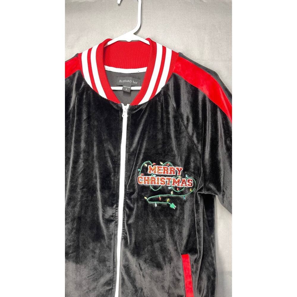 Blizzard Bay‎ Velour Track Jacket Sz Small UglyChristmas Sweater Holiday Santa - Picture 6 of 9